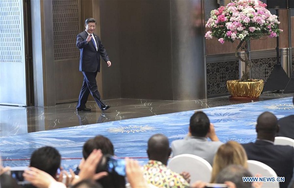 Chinese President Xi Jinping meets the press at the end of the ninth BRICS summit in Xiamen, southeast China's Fujian Province, Sept. 5, 2017. (Photo:Xinhua/Pang Xinglei)