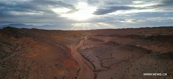 Photo taken on Aug. 18, 2017 shows China's future Mars simulation base in Hongya (Red Cliff) region of Haixi Mongolian and Tibetan Autonomous Prefecture in northwest China's Qinghai Province. (Xinhua/Wu Gang)