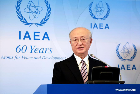 Director General of the International Atomic Energy Agency (IAEA) Yukiya Amano speaks during a press conference in Vienna, Austria, on Sept. 11, 2017. (Xinhua/Pan Xu)