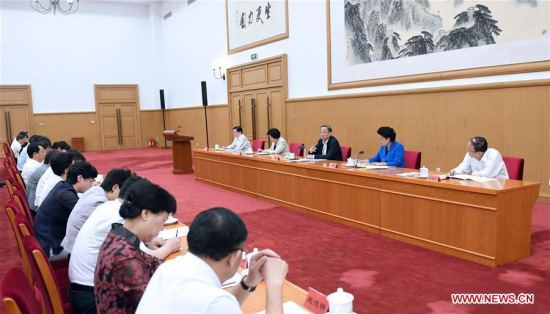 Yu Zhengsheng, chairman of the Chinese People's Political Consultative Conference (CPPCC) National Committee, speaks at a session on implementing religious decisions and policies, in Beijing, capital of China, Sept. 11, 2017. (Xinhua/Zhang Duo)