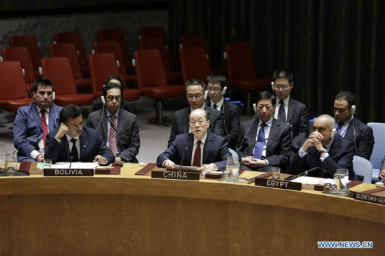 Liu Jieyi, China's permanent representative to the United Nations, addresses a meeting of the UN Security Council at the UN headquarters in New York Sept. 11, 2017. (Xinhua/Li Muzi)