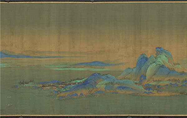 Part of A Panorama of Rivers and Mountains, the lone surviving painting by Song Dynasty artist Wang Ximeng, is among dozens of works to be showcased at the upcoming grand exhibition A Panorama of Rivers and Mountains: Blue-green Landscape Paintings from across Chinese History at the Palace Museum in Beijing. (Photo provided to China Daily)