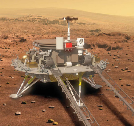 An artist's impression of the Mars probe including lander and rover. Provided to China Daily