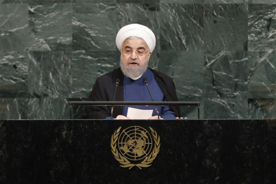 Iranian President Hassan Rouhani addresses the 72nd session of United Nations General Assembly on the second day of the general debate at the UN headquarters in New York, Sept. 20, 2017. (Xinhua/Li Muzi)