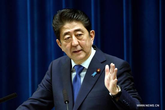 Japanese Prime Minister Shinzo Abe attends a press conference in Tokyo, Japan, on Sept. 25, 2017. (Xinhua)
