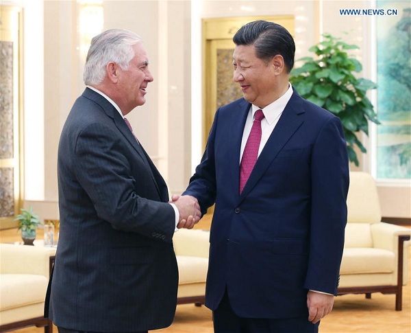 Chinese President Xi Jinping (R) meets with visiting U.S. Secretary of State Rex Tillerson in Beijing, capital of China, Sept. 30, 2017. (Xinhua/Yao Dawei)
