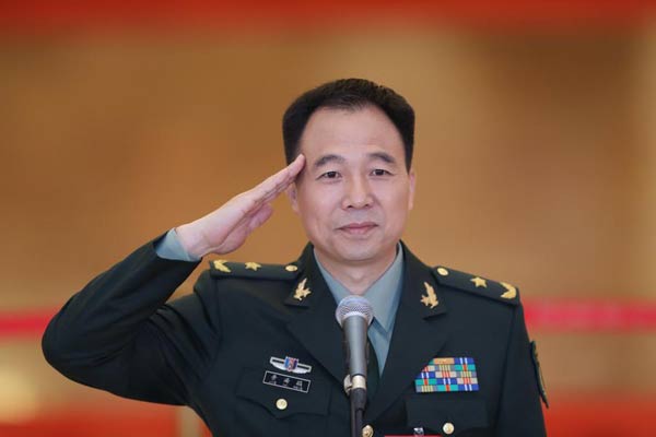 Major General Jing Haipeng, delegate to the 19th National Congress of the Communist Party of China, meets the press before the opening of the Congress in Beijing October 18, 2017. (Photo/Xinhua)
