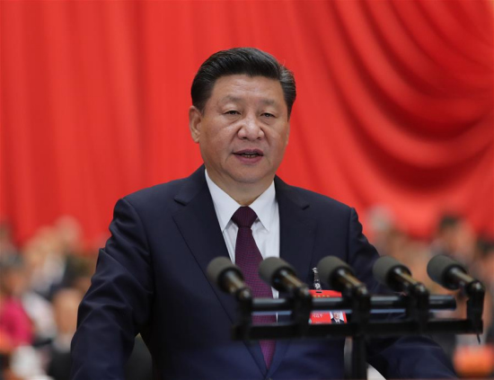 Xi Jinping delivers a report to the 19th National Congress of the Communist Party of China (CPC) on behalf of the 18th Central Committee of the CPC at the Great Hall of the People in Beijing, capital of China, Oct. 18, 2017. The CPC opened the 19th National Congress at the Great Hall of the People Wednesday morning. (Xinhua/Ju Peng) )