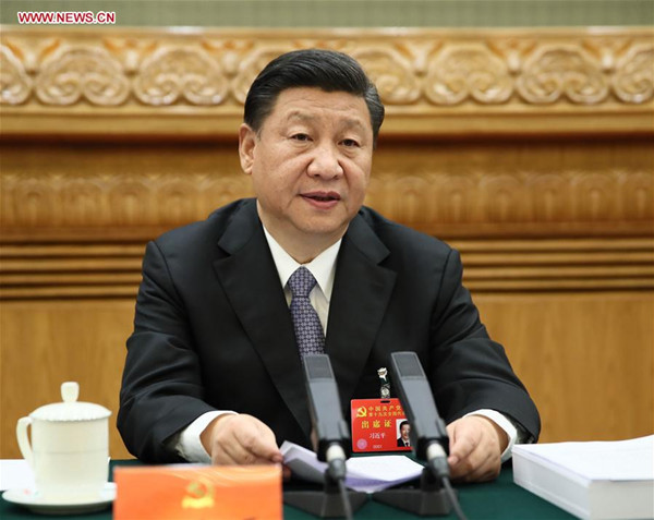 Xi Jinping presides over the fourth meeting of the presidium of the 19th National Congress of the Communist Party of China (CPC) at the Great Hall of the People in Beijing, capital of China, Oct. 23, 2017. (Xinhua/Lan Hongguang)