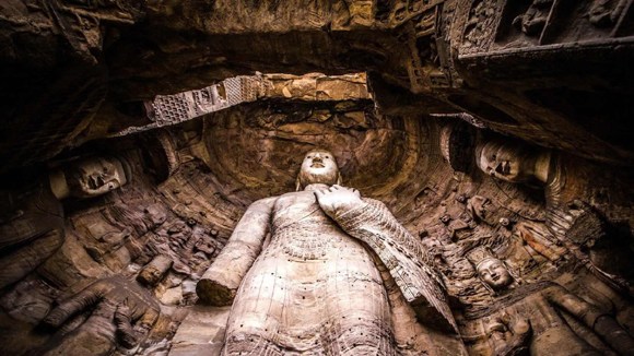 A cave of the Yungang Grottoes in northern China's Shanxi Province.(Photo/CGTN)