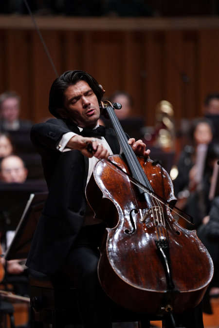 Chinese pipa player Wu Man and French cellist Gautier Capucon are touring with the NCPA Orchestra in North America. (Photo provided to China Daily)
