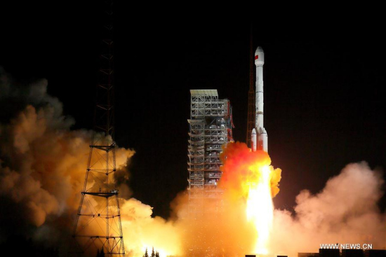 China launched two BeiDou-3 satellites into space via a single carrier rocket to support its global navigation and positioning network at 7:45 p.m. Sunday. (Xinhua/Yang Zhiyuan)