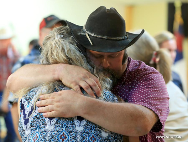 A memorial service is held for the victims of a mass shooting in Sutherland Springs of the U.S. state of Texas Nov. 6, 2017. At least 26 people were killed and many others wounded in Texas' deadliest shooting Sunday morning at a church in Sutherland Springs. (Xinhua/Li Ying)