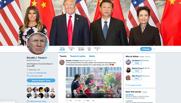 A screenshot of U.S. President Donald Trump's Twitter account,on Thursday.