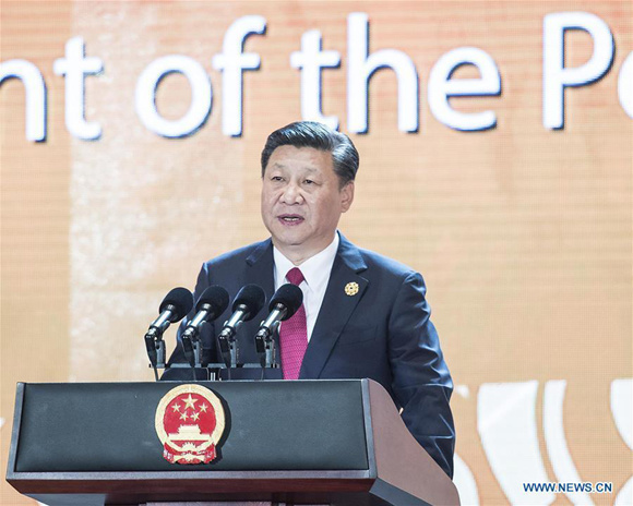 Chinese President Xi Jinping delivers a keynote speech at the Asia-Pacific Economic Cooperation (APEC) CEO Summit in Da Nang, Vietnam, Nov. 10, 2017. (Xinhua/Li Tao)