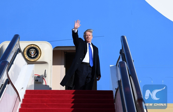 U.S. President Donald Trump leaves Beijing on Nov. 10, 2017, concluding his state visit to China. (Xinhua/Zhang Ling)