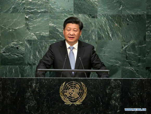 Xi Jinping addresses the general debate of the 70th session of the United Nations General Assembly at the UN headquarters in New York, Sept. 28, 2015. (Xinhua/Pang Xinglei)