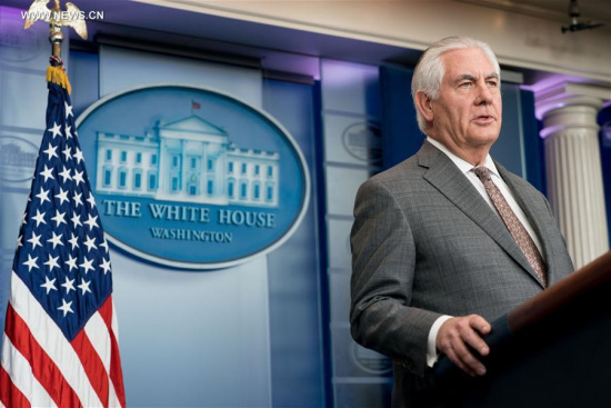 U.S. State Secretary Rex Tillerson speaks during a press briefing after U.S. President Donald Trump designated the Democratic People's Republic of Korea (DPRK) as a state sponsor of terror at the White House in Washington D.C. Nov. 20, 2017. (Xinhua/Shen Ting)