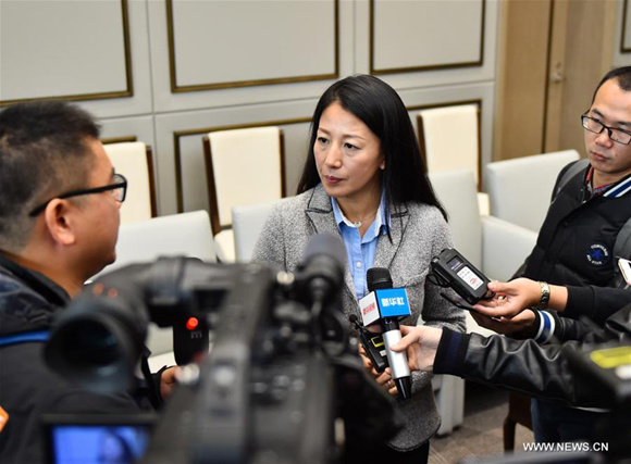 Yang Yang receives interview after the first plenary session of the Athletes' Commission of the Beijing 2022 Organizing Committee in Beijing, capital of China, on Nov. 21, 2017. (Xinhua/Zhang Chenlin)