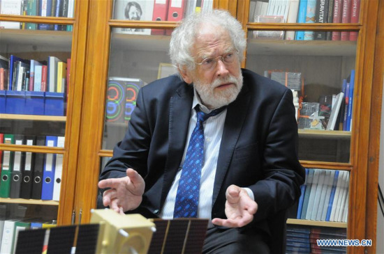 Anton Zeilinger, a pioneer in the field of quantum information and of the foundations of quantum mechanics, speaks during an interview with Xinhua in Vienna, Austria, on Nov. 27, 2017. (Xinhua/Liu Xiang)