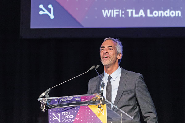 Russ Shaw, founder of Tech London Advocates, speaks at the Tech World Tour in London on November 16, 2017. (Photo provided to chinadaily.com.cn)