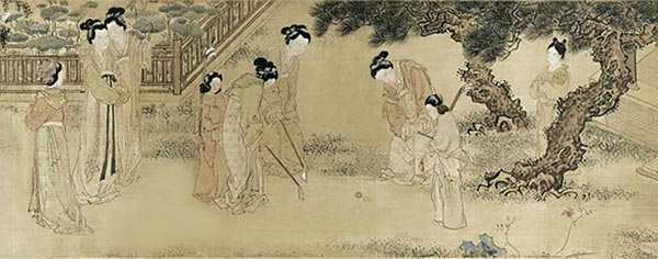 Ming Dynasty painter Du Jin's painting portrays women playing chuiwan in court. Photo/Shanghai Museum