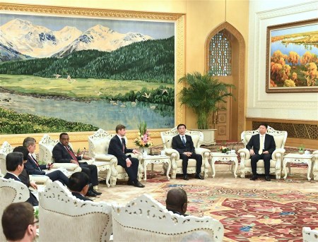 Wang Huning (2nd R), a member of the Standing Committee of the Political Bureau of the Communist Party of China (CPC) Central Committee and member of the CPC Central Committee Secretariat, meets with foreign political party leaders attending the CPC in Dialogue with World Political Parties High-Level Meeting in Beijing, capital of China, Dec. 2, 2017. (Xinhua/Rao Aimin)