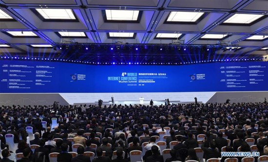 Delegates attend the Fourth World Internet Conference in the water town of Wuzhen, east China's Zhejiang Province, Dec. 3, 2017. The conference opened Sunday in Wuzhen. (Xinhua/Huang Zongzhi)