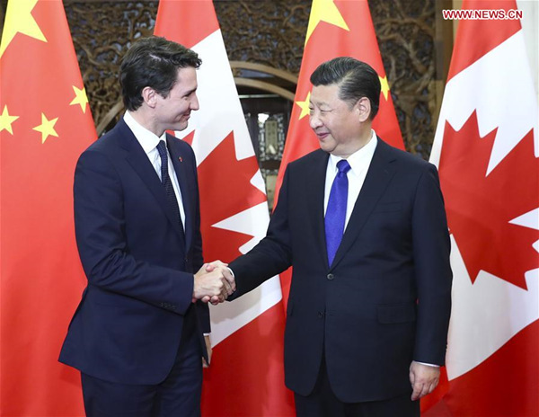 Chinese President Xi Jinping meets with Canadian Prime Minister Justin Trudeau in Beijing, capital of China, Dec. 5, 2017. (Xinhua/Xie Huanchi)