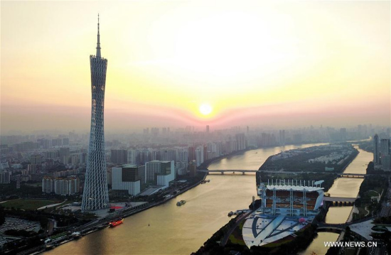 Photo taken on Dec. 1, 2017 shows Canton Tower and Haixinsha Island in Guangzhou, south China's Guangdong Province. The 2017 Fortune Global Forum will be held in Guangzhou from Dec. 6 to 8. (Xinhua/Jin Liangkuai)