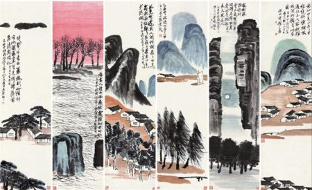 Twelve Landscape Screens produced by Qi Baishi. [Photo provided to chinadaily.com.cn]