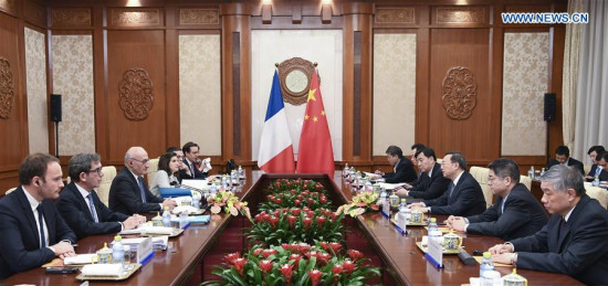 Chinese State Councilor Yang Jiechi holds a new round of the China-France Strategic Dialogue with Philippe Etienne, diplomatic advisor to French President Emmanuel Macron, in Beijing, capital of China, Dec. 19, 2017. (Xinhua/Zhang Ling)