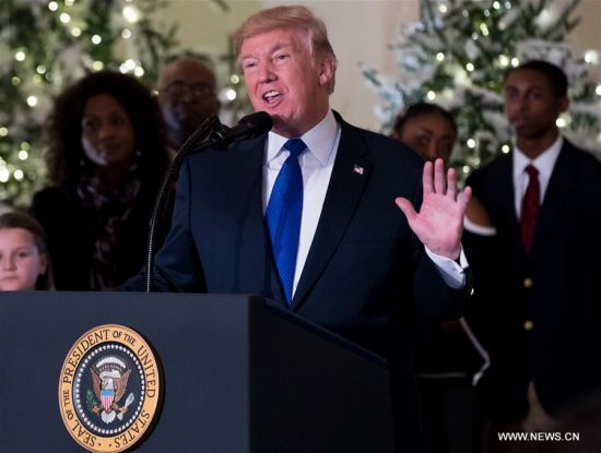 U.S. President Donald Trump speaks on tax reform at theWhite Housein Washington D.C., theUnited States, on Dec. 13, 2017. (Xinhua/Ting Shen)