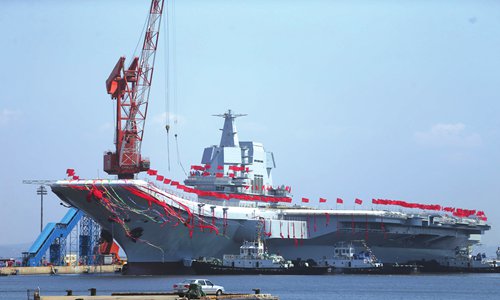 China's first domestically-built aircraft carrier Type 001A has been launched on April 26 in Dalian, Liaoning Province. (Photo: Cui Meng/GT)