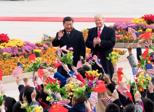 President Xi Jinping holds a grand ceremony to welcome U.S. President Donald Trump at the square outside the East Gate of the Great Hall of the People in Beijing on November 9, 2017. (Photo/Xinhua)