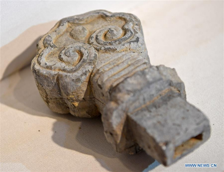 Photo taken on Jan. 21, 2018 shows a cultural relic that excavated from the site of the Great Shangqing Palace at the foot of Longhu Mountain in Yingtan, east China's Jiangxi Province. (Xinhua/Wan Xiang)