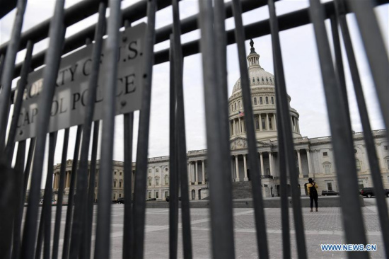 The U.S. Capitol is seen in Washington D.C., the United States, on Jan. 22, 2018. U.S. Senate reached 60 votes Monday to advance bill to end government shutdown. (Xinhua/Yin Bogu)