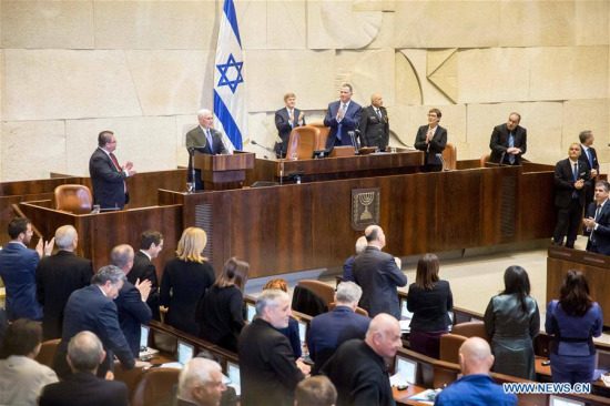 U.S. Vice President Mike Pence (2nd L, Rear) speaks at a special plenary session at the Knesset in Jerusalem, on Jan. 22, 2018. U.S.(Xinhua/JINI/Emil Salman)