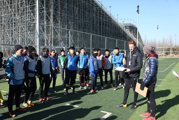 The inaugural WEsport Athletic ID Camp-Soccer is launched on Tuesday in Beijing, offering young Chinese players the opportunity to expand their horizons in the US university sports system. (Photo provided to China Daily)