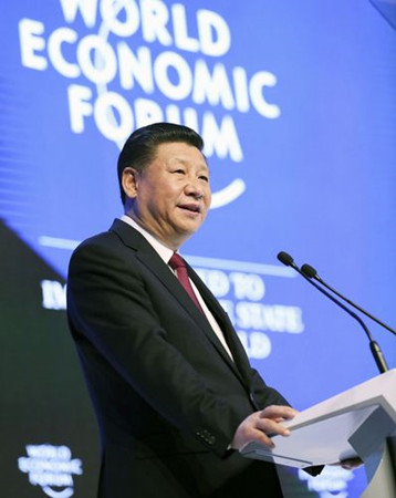 President Xi Jinping takes the podium on the first day of the World Economic Forum in Davos, Switzerland, on Jan 17, 2017. (Photo/Xinhua)