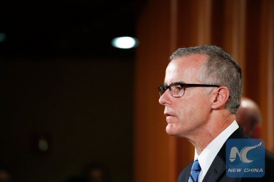 File Photo: Andrew McCabe, U.S. acting director of the Federal Bureau of Investigation, attends a press conference at the U.S. Justice Department in Washington D.C., the United States, on July 20, 2017. (Xinhua/Ting Shen)
