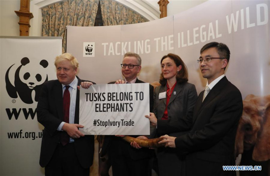 British Foreign Secretary Boris Johnson has praised China's total ban on ivory trade as an important and far-reaching decision. (Xinhua/Han Yan)