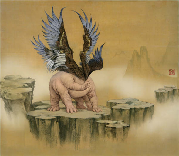 An ancient beast with an eagle-shaped head in the book Mythic Beasts. (Photo provided to China Daily)