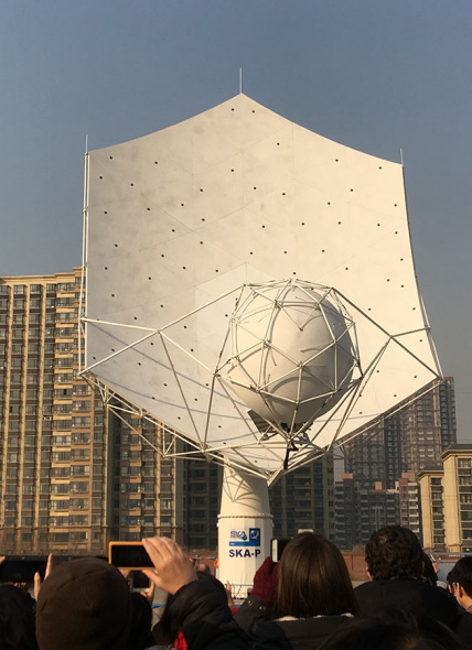The reflector antenna prototype of the Square Kilometer Array is displayed in Shijiazhuang, Hebei province, on Tuesday. ZHAO LEI/CHINA DAILY