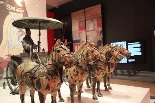 Ten life-size figures, including a terracotta cavalry horse, are on display as the most important part of China's First Emperor and the Terracotta Warriors exhibition at World Museum in Liverpool. (Photo/Courtesy of Jiang Shan)