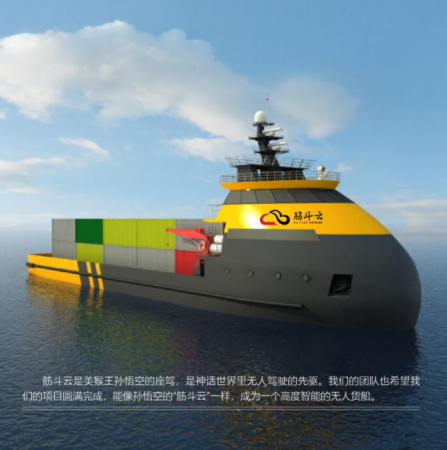 Caption: The small unmanned vessel JinDouYun, which was designed by YUNZHOU-TECH. (Photo/cme.gov.cn)