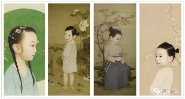 An art exhibition where each painting features a little girl wearing traditional Chinese clothing in front of a classical background attracted peoples attention. (Photo/Wechat account: xiandaikuaibao)