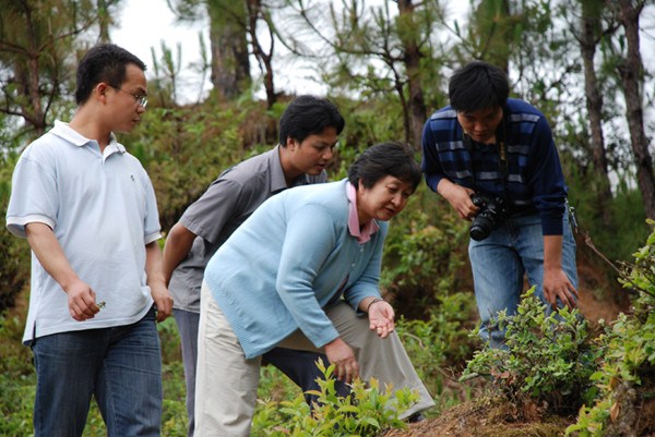 Zhu Zhaoyun, center, and her students survey plants in Fugong county in the Nujiang Lisu autonomous prefecture in June, 2007. (Photo provided to China Daily)
