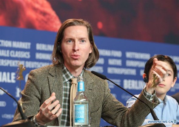 Director of animation film Isle of Dogs Wes Anderson attends a press conference during the 68th Berlin International Film Festival in Berlin, capital of Germany, on Feb. 15, 2018. (Xinhua/Shan Yuqi)