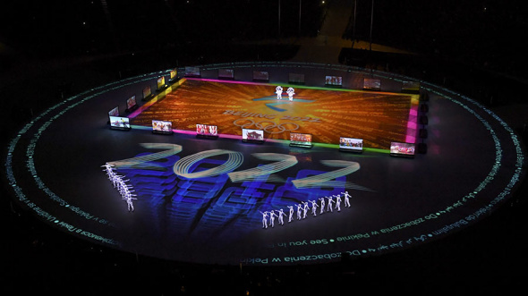 The Beijing 2022 presentation is performed in a colorful display during the closing ceremony of the 2018 Pyeongchang Winter Olympics in the Republic of Korea. It focuses on the next Winter Games. (Photo/Xinhua)